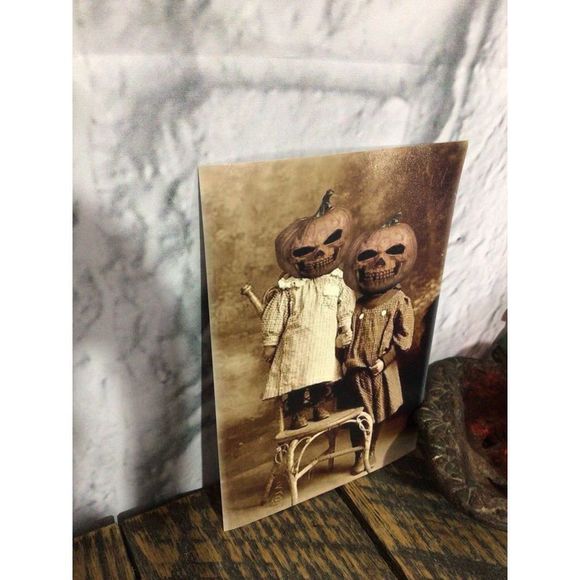 Pumpkin Heads Odd Bizarre Reprint Photo Antique Reprint Kids with Pumpkin Heads - Picture 9 of 13
